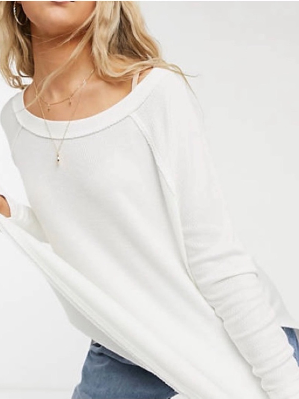 Free People White Scoop Neck Lightweight Sweater